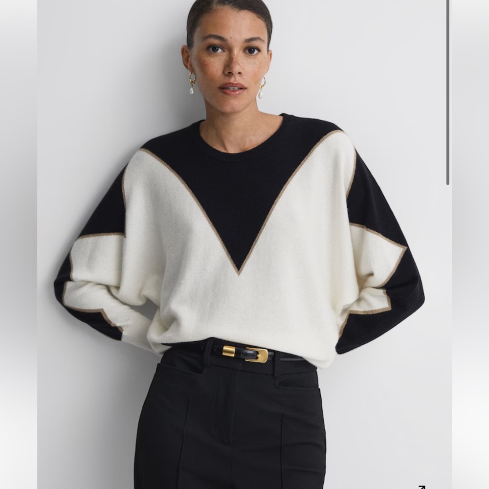 Reiss Sydney Patterned Crewneck sweater blouse wool knit